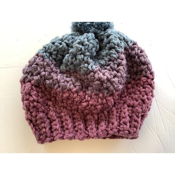 Winter Hat 2 Slouch Handmade 100% Acrylic Fits Heads 18” - 22” Maroon & Teal - Picture 4 of 4